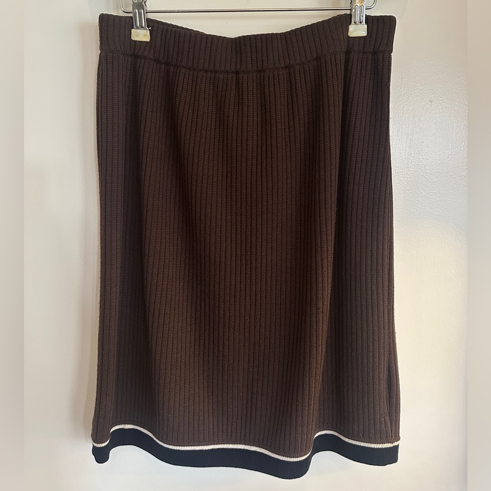 St. John Brown Ribbed Pencil Skirt with Black and White Trim - Size 10